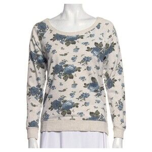 Jet Set Womens Floral Print Scoop Neck Sweatshirt Sweater Blue Gray Size XS